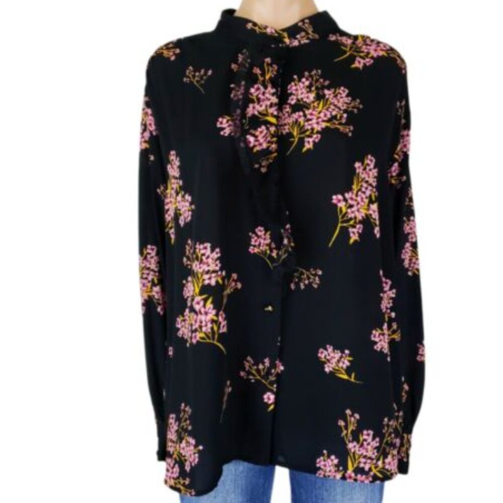 Who What Wear Black Floral Print Blouse Size: M